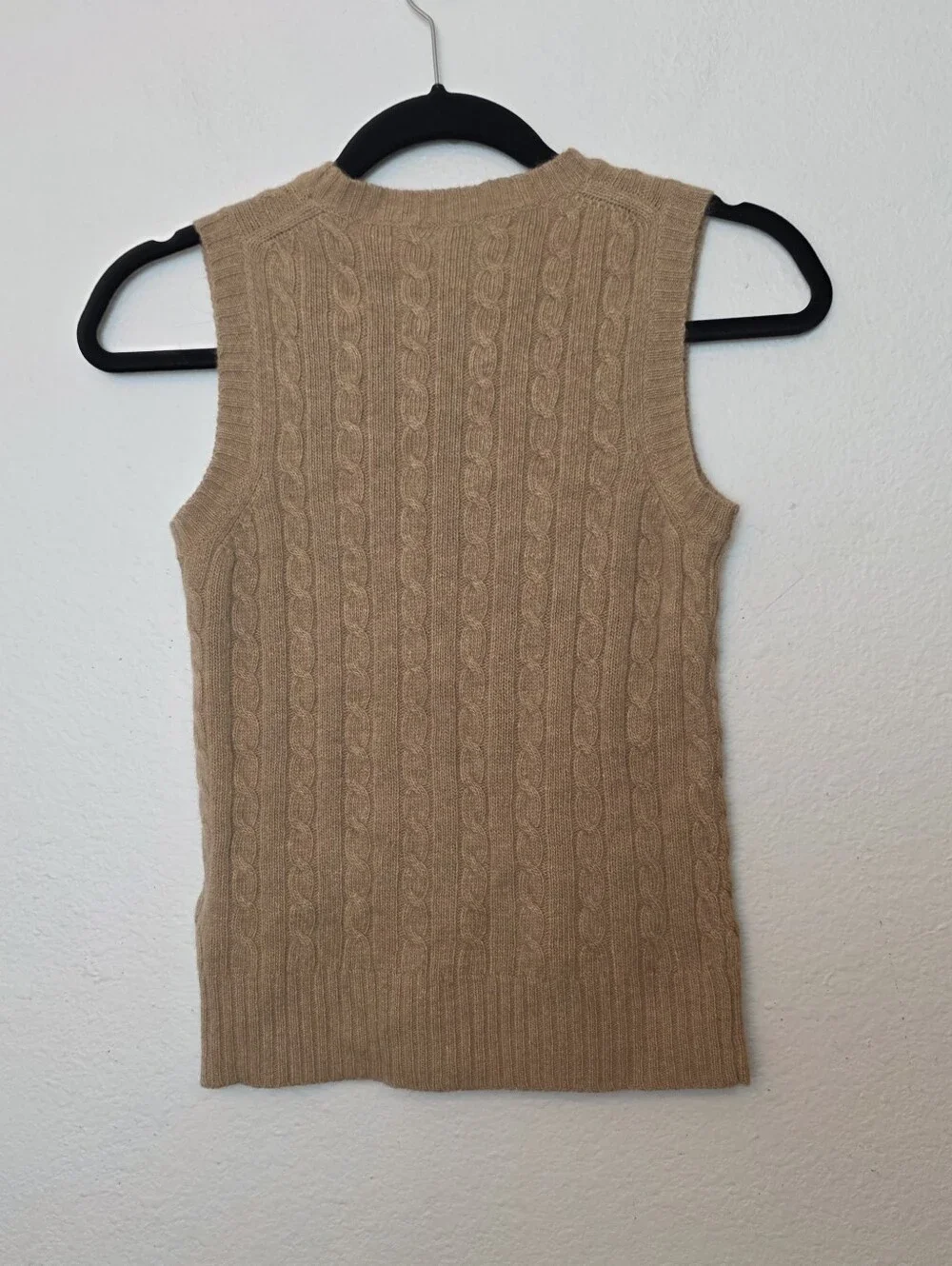 J CREW Wool Angora Cashmere Cable Knit Sweater Vest Tan Vintage Academia Size XS